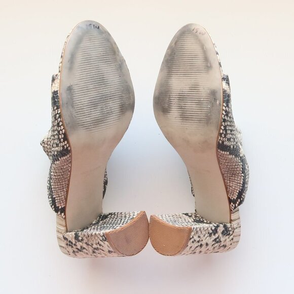Steve Madden Cream & Black Esmeralda Snakeskin Peep Toe Mules / Slip On Sandals - Picture 8 of 16